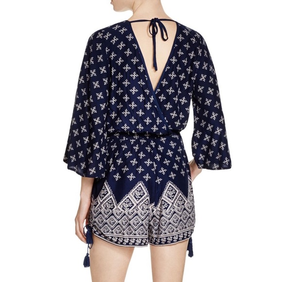 💥 CLEARANCE Boho Tassel Sides Deep V Tie Back Surplice Romper - Picture 4 of 5